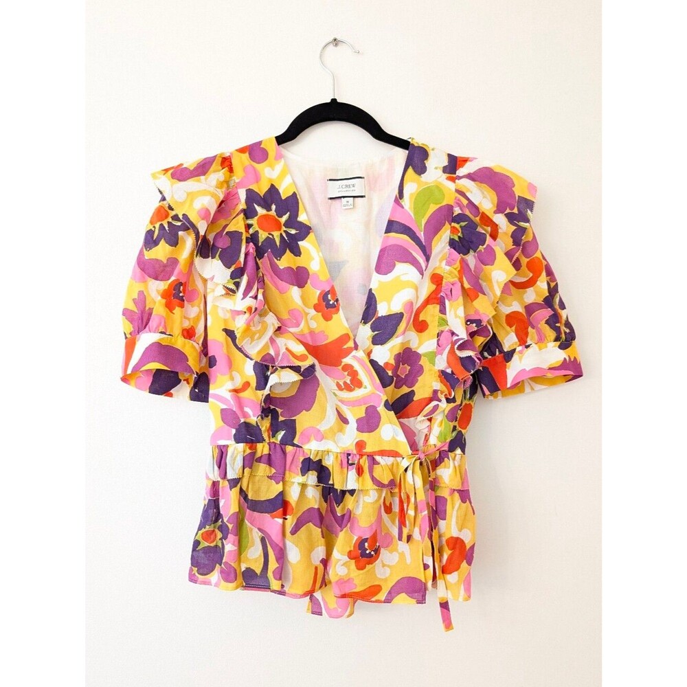 J.Crew Ruffle Wrap Top Ratti Curly Floral M - Picture 2 of 6